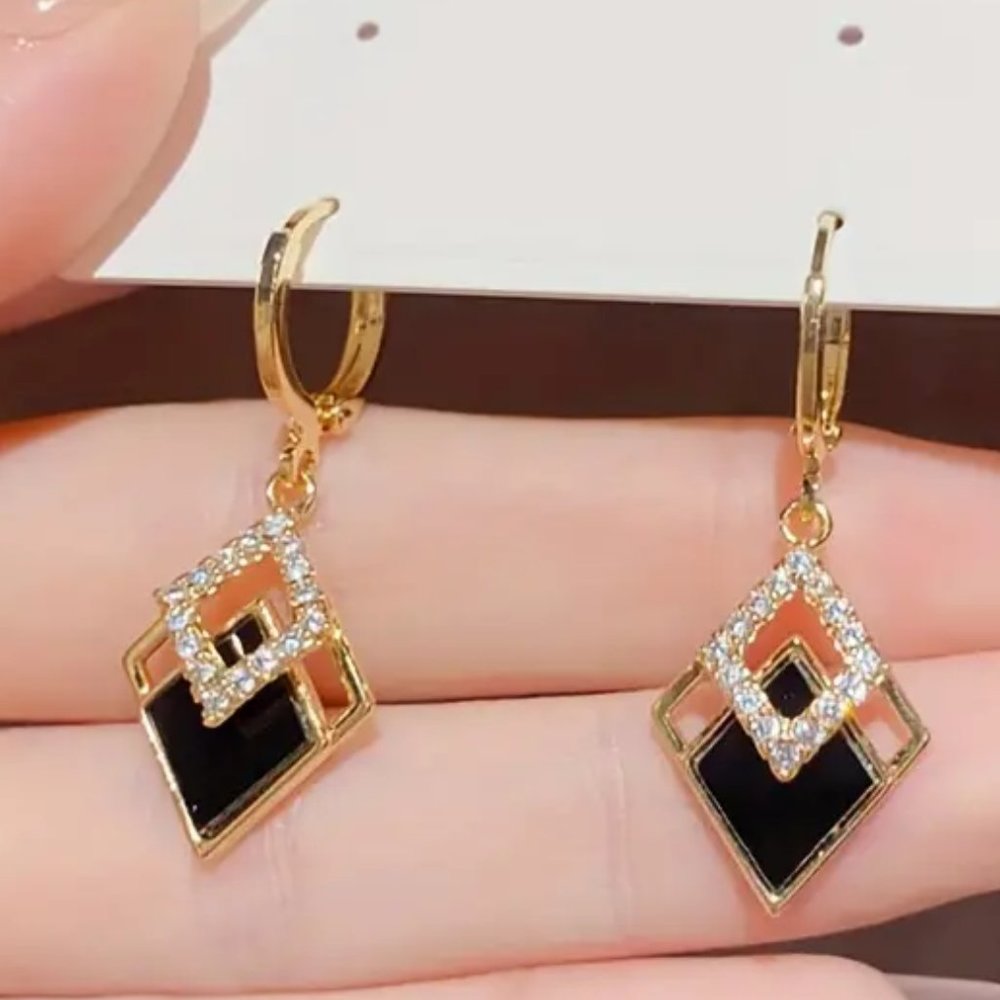 NEW Elegant Double Rhombus Clear Gemstones Shiny Zircon Dangle Drop Earrings